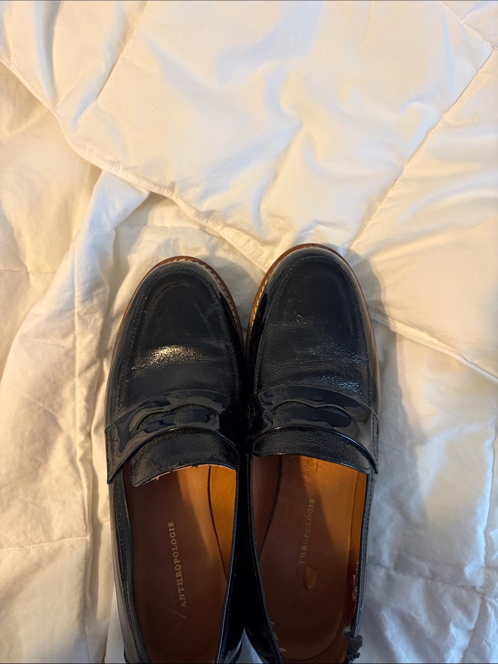 Anthropologie women Black Patent Leather Penny Loafers